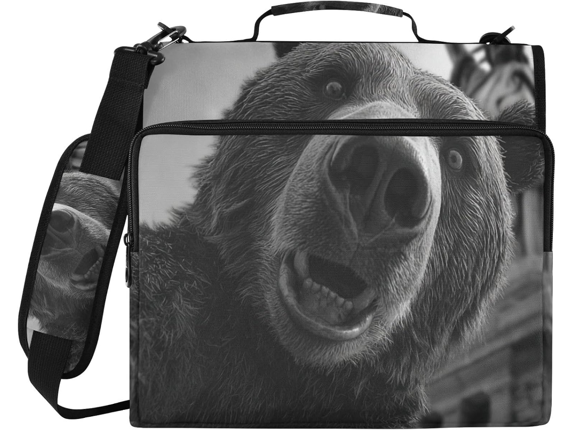 Pasta de Argolas com 3 Estampa da Estátua Liberdade e do Urso, Bolsos Extras Alça, Diversos Bolsos, o (3,8 Cm)