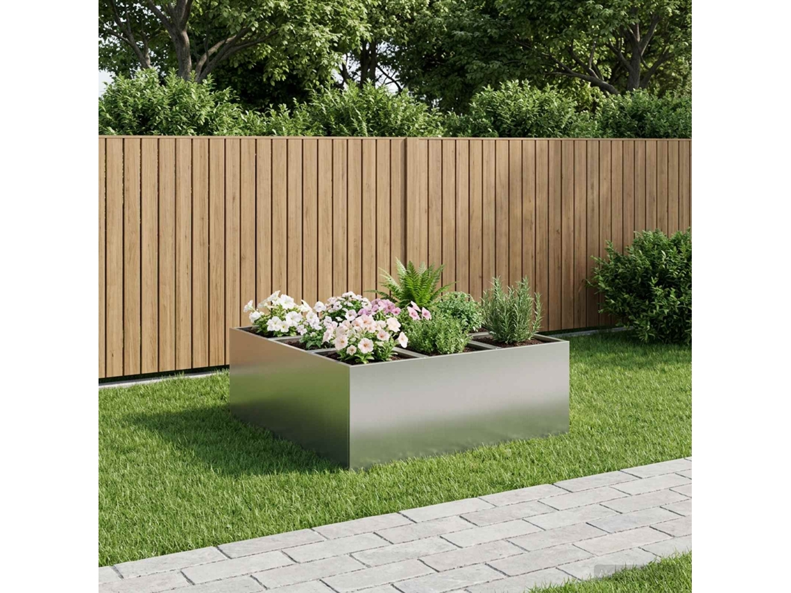 Vidaxl Vaso De Jardim Prateado 100 X 100 X 20 Cm Aço Galvanizado