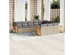 Vidaxl 10 Pcs Conjunto De Sofás P/ Jardim Com Almofadões Vime Pe Bege