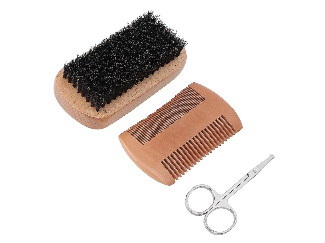 Kit De Cuidados Com A Barba Para O Dia Dos Pais Com 3 Peças, Escova, Pente E Tesoura Jinyubo Store
