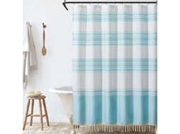 Cortina de Duche Nova Line, Azul e Branca, Listras Modernas, 180x180cm