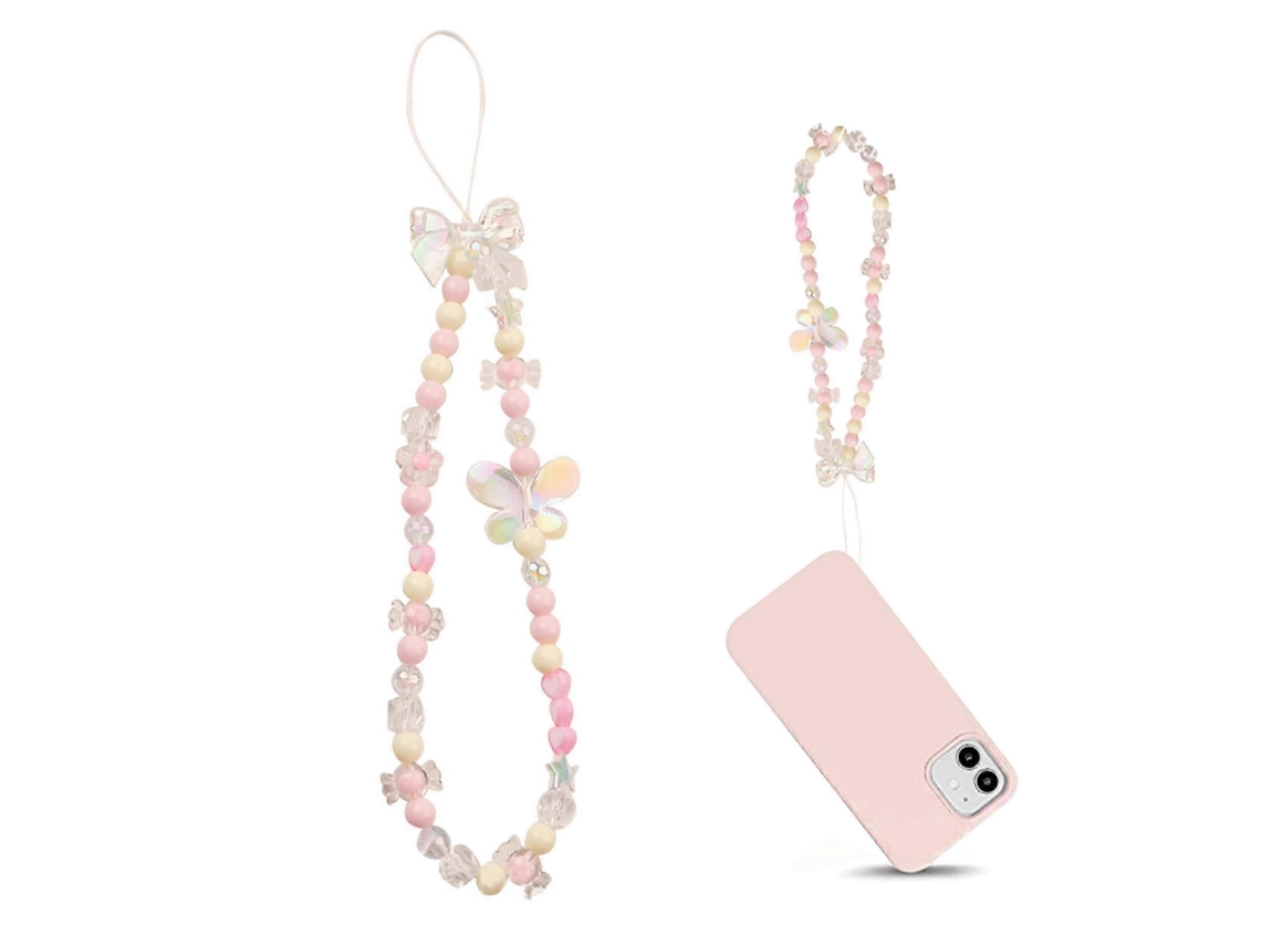 Pingente Fofo Para Celular - Alça De Telefone Com Haste De Pérola - Cordão De Telefone Com Borboleta - Corrente De Pulso Universal Anti-perda Da Moda