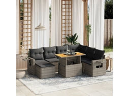 Vidaxl 8 Pcs Conjunto Sofás De Jardim C/ Almofadões Vime Pe Cinzento