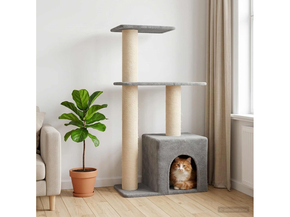 Vidaxl Árvore Com Postes De Sisal Cinzento-claro 133 Cm
