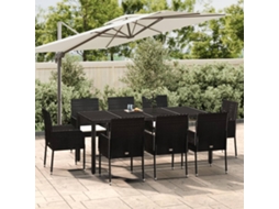 Vidaxl 9 Pcs Conjunto De Jantar P/ Jardim C/ Almofadões Vime Pe Preto