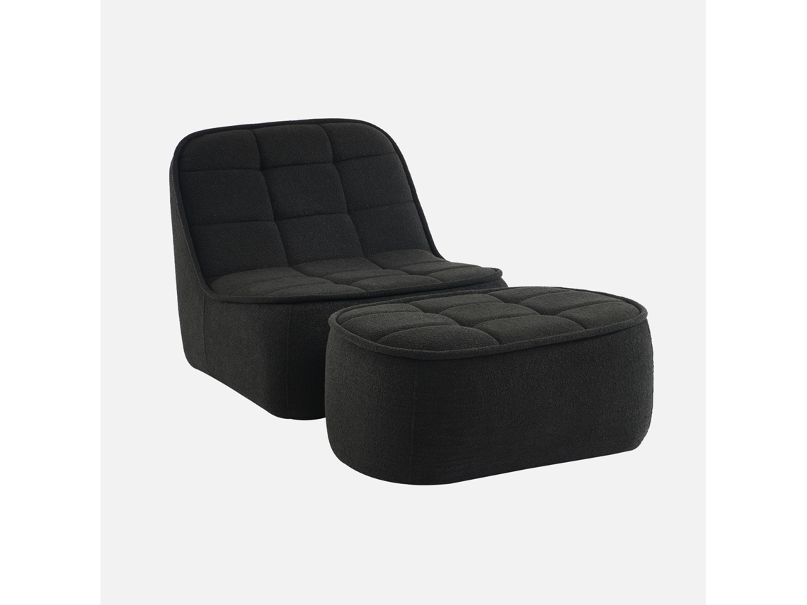 Cadeirão Boucle Texturizada 1 Lugar Descanso Para Pés, Preto Sweeek