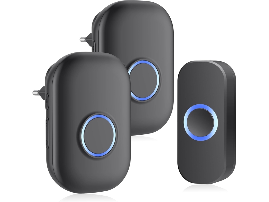 Campainha Externa Sem Fio À Prova Dágua, Com 2 Receptores, Sinal Eletrônico À Prova Dágua Ip44, Alcance De 150 M, Preta. Brilvibera