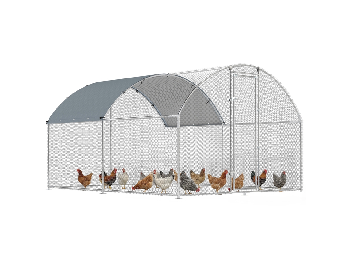 Galinheiro Externo Com Telhado Impermeável E Trava, Aço Galvanizado, 2,8 X 3,4 X 1,9 M, Prata