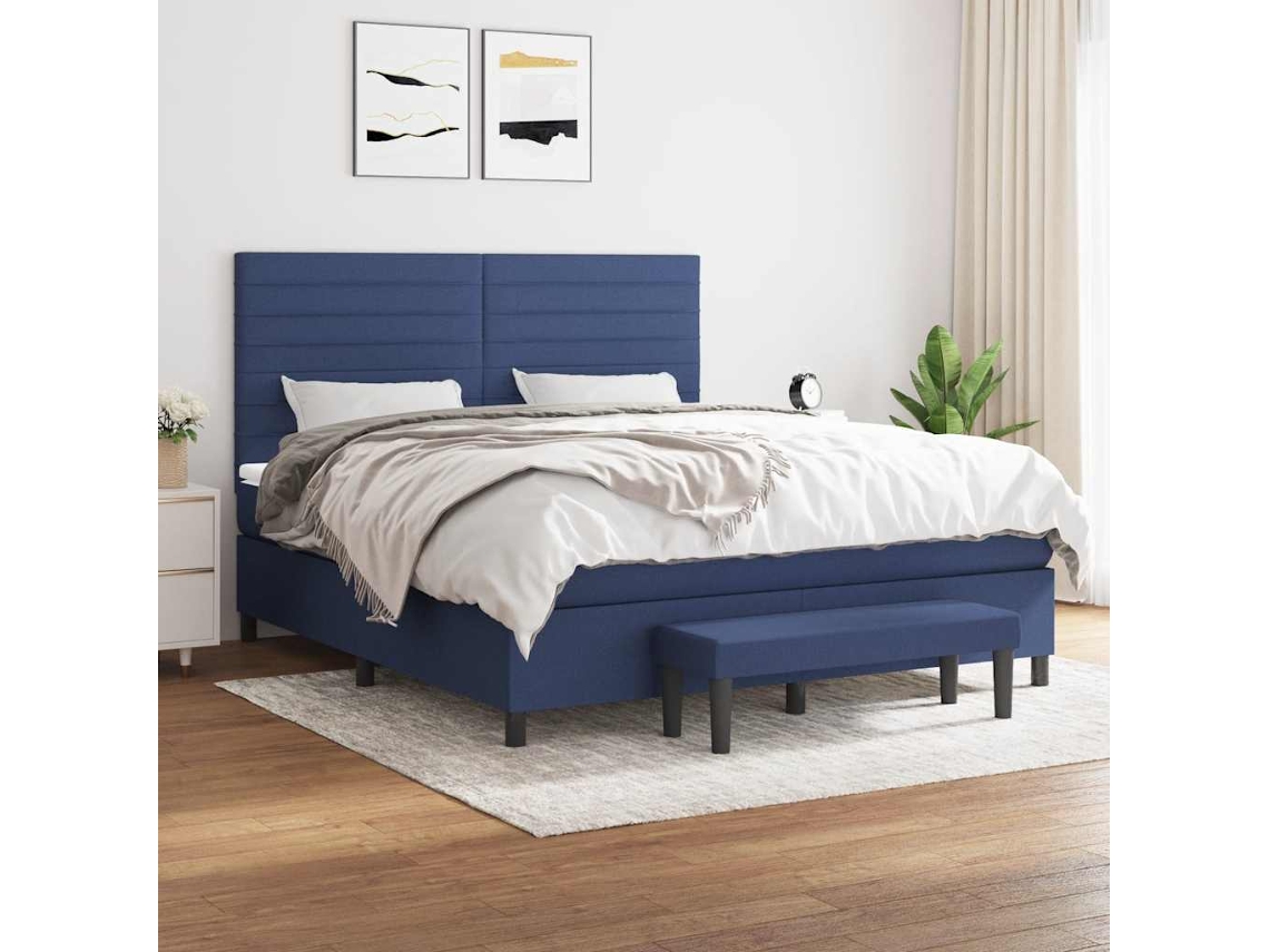 Vidaxl Cama Com Molas/colchão 180x200 Cm Tecido Azul