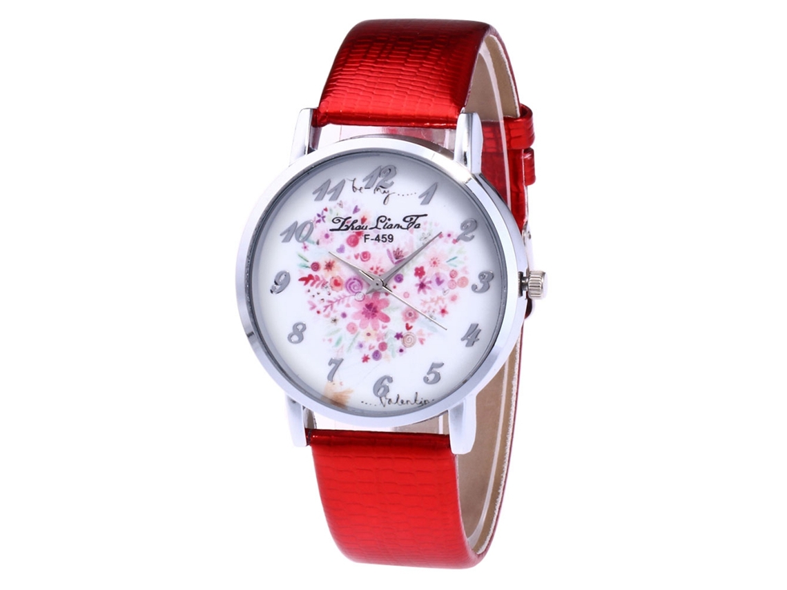 Relógio de pulso feminino moderno com mostrador redondo e mecanismo de quartzo (vermelho)