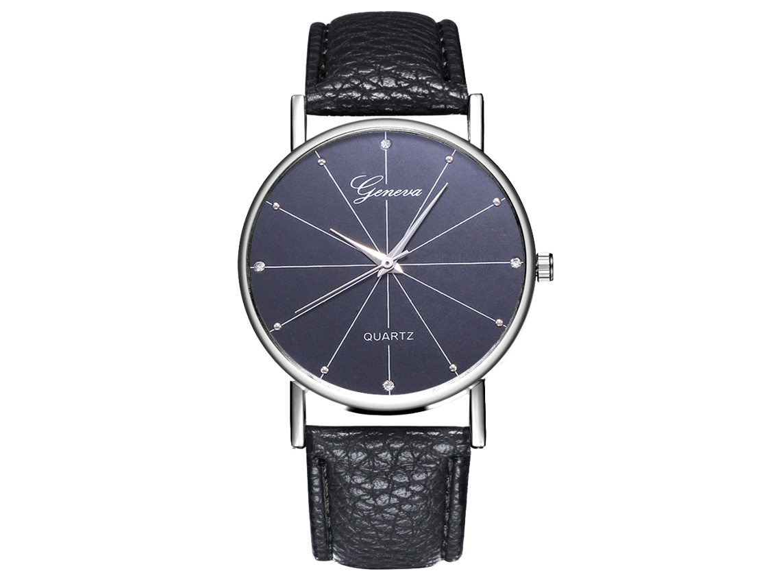 Reloj De Pulsera De Cuero Pu Casual Simple Moda Para Hombre Y Mujer Negro
