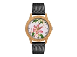 Relógio de quartzo unissex Zhoulianfa com estampa floral casual e pulseira de silicone, preto.
