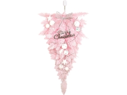 Guirlanda de pinheiro artificial rosa em formato de lágrima, 61 cm, para porta de entrada, decoração de Natal.