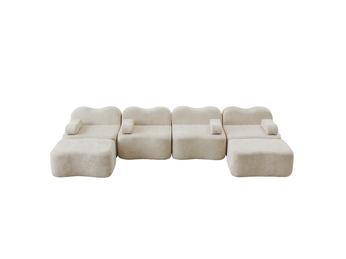 Sofá Modular U Bege Para 4 Pessoas Com Puffes E Almofadas Móveis Em Tecido E Espuma Densa Para Sala De Estar