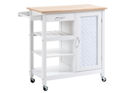 Carrinho De Cozinha Com 1 Gaveta, 1 Armário E 1 Prateleira De 3 Níveis, 92x40x84cm, Branco