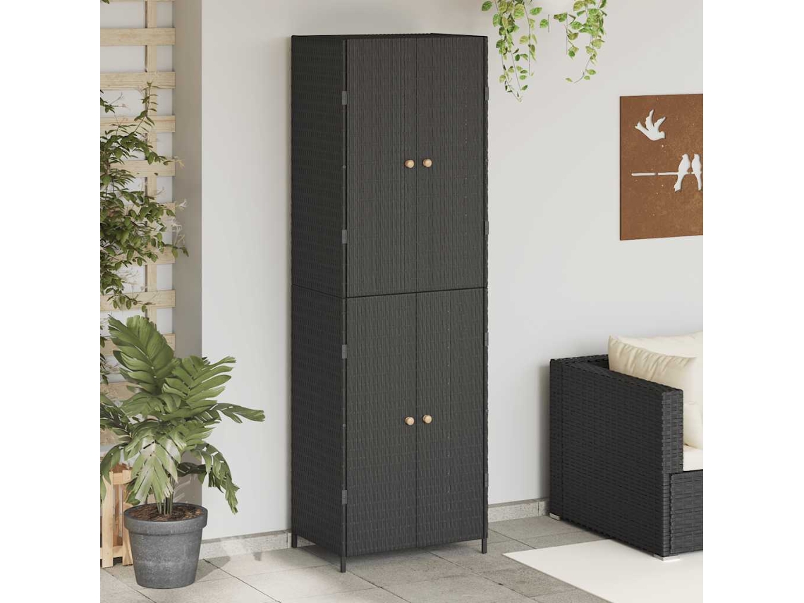 Vidaxl Armário De Arrumação P/ Jardim 59x40x180 Cm Vime Pe Preto