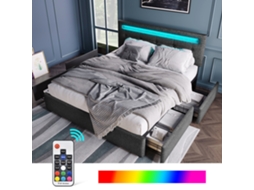 Cama Estofada 140x200 Cinza Com Led 4 Gavetas