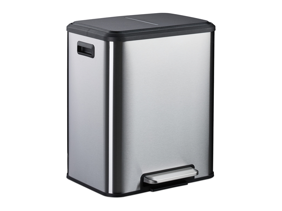 Relaxdays Caixote Do Lixo 2 X 15 Litros, Para Cozinha Com Cesto Removível, Abertura Automática E Pedal, Prateado