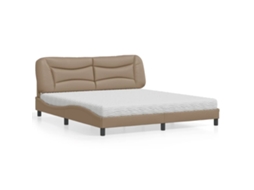 Vidaxl Cama com Colchão Hvar 180x200 Cm Couro Artificial Cappuccino