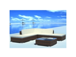 Vidaxl 6 Pcs Conjunto Lounge Jardim C/ Almofadões Vime Pe Castanho