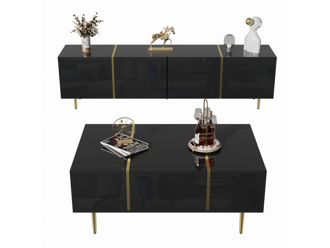 Conjunto Moderno De Tv Preto De Alto Brilho E Mesa De Centro Cs