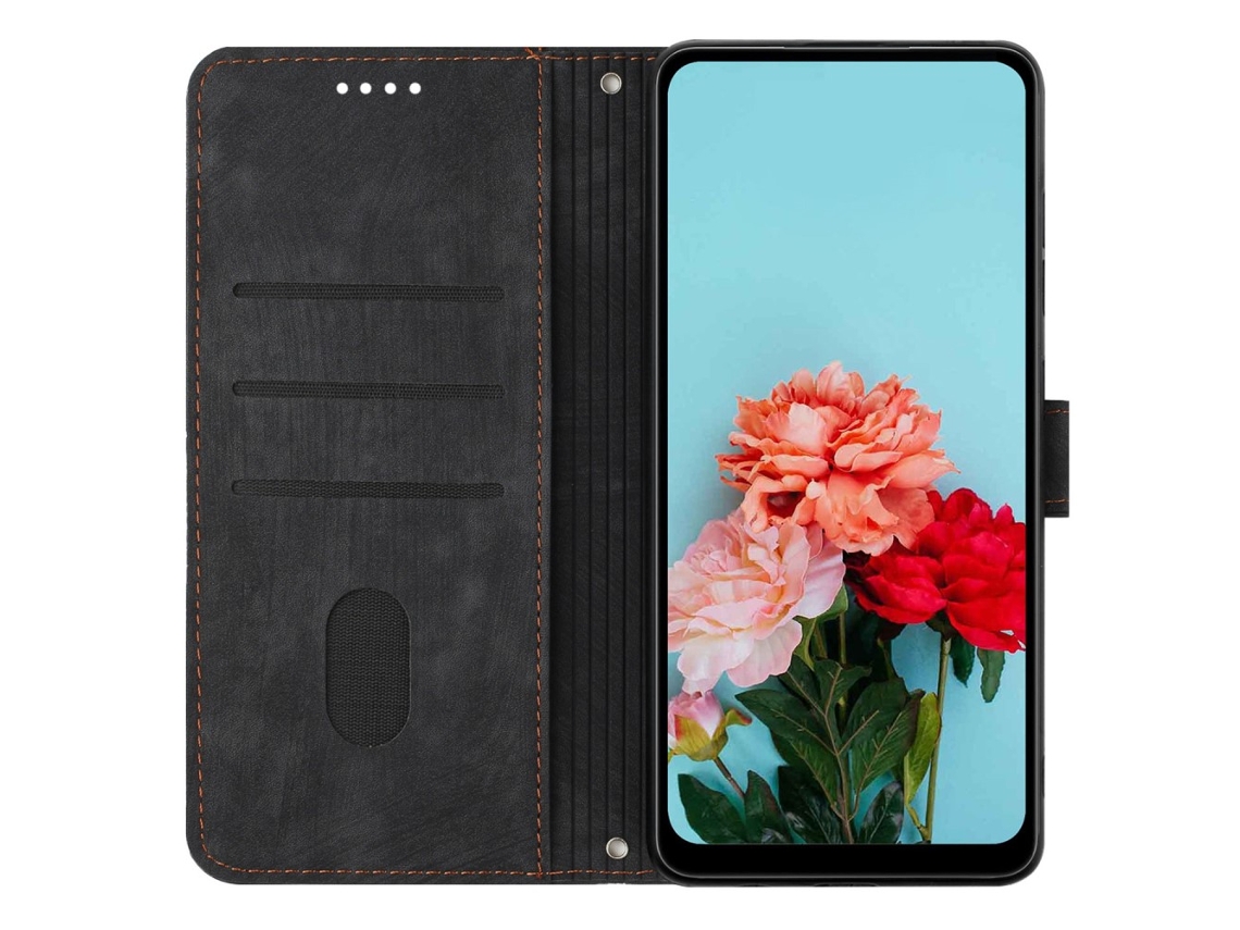 Capa Em Couro Pu Cor Preto Para Iphone 16 Pro
