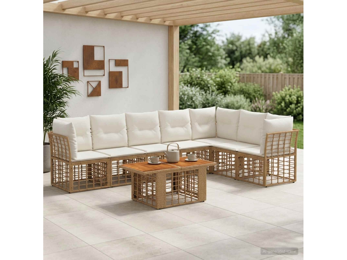 Vidaxl Conjunto De Sofá De Jardim 8 Unid. Natural E Branco Creme