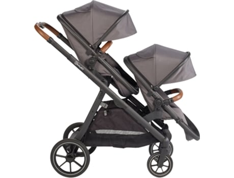 Carrinho De Gémeos Conversível, Capas De Chuva, Adaptadores E Saco Muda Fraldas Babygo Duo Grey/brown Grip