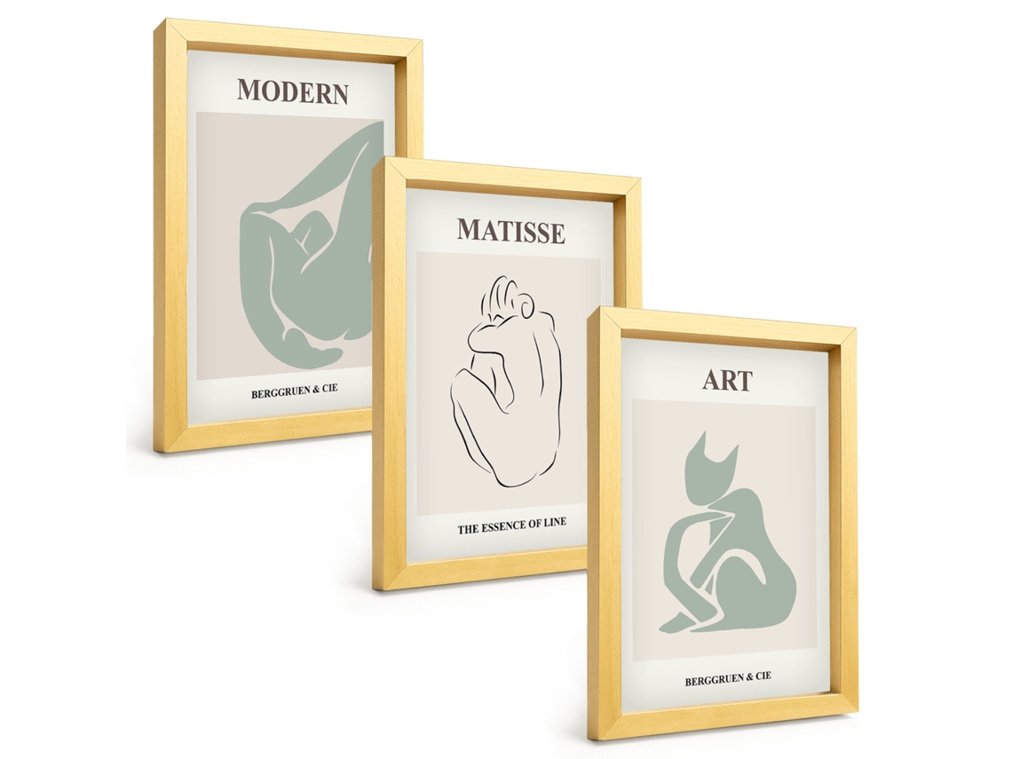 Um Conjunto De Imagens Decorativas Em Uma Moldurafiguras Abstratas Em Tons Pastel Moldura Dourada Pinturas De Quarto Espelharte (3 Peças 20x30 Cm)