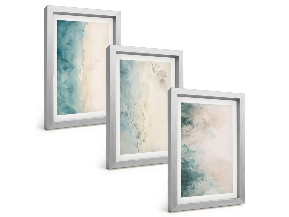 Composição De Quadros Minimalismo Em Tela Aquarela Espelharte (3 Peças 20x30 Cm)