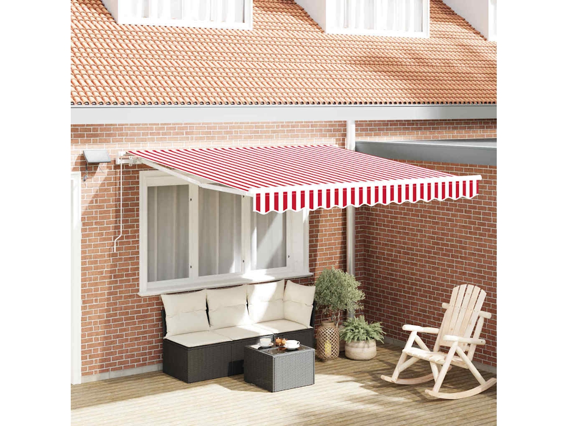 Vidaxl Toldo Retrátil Vermelho E Branco 300 X 250 Cm Tecido E Alumínio