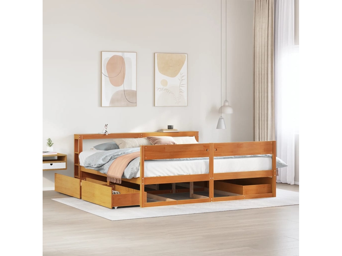 Cama Sem Colchão 180x200 Cm Pinho Maciço Castanho-mel
