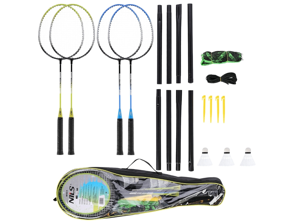 Conjunto De Badminton Com 4 Raquetes, 3 Petecas, Rede E Capa
