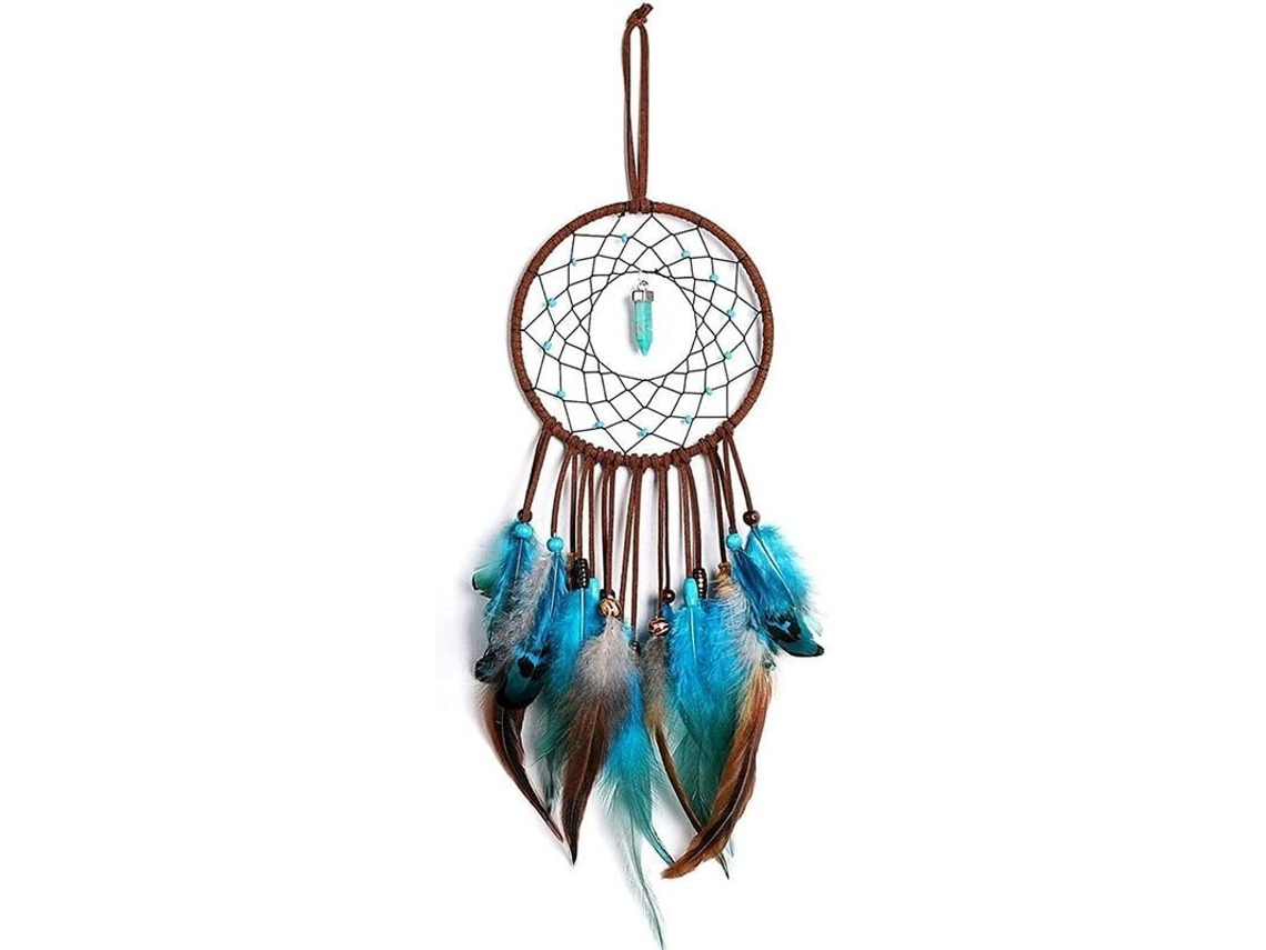 Apanhador de sonhos circular feito à mão com penas, decoração de pingente artesanal para carro.