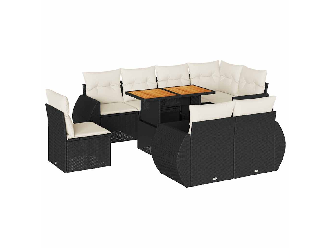 Conjunto de 9 sofás de jardim com almofadões Vime Pe Preto MAISON EXCLUSIVE (9 peças)