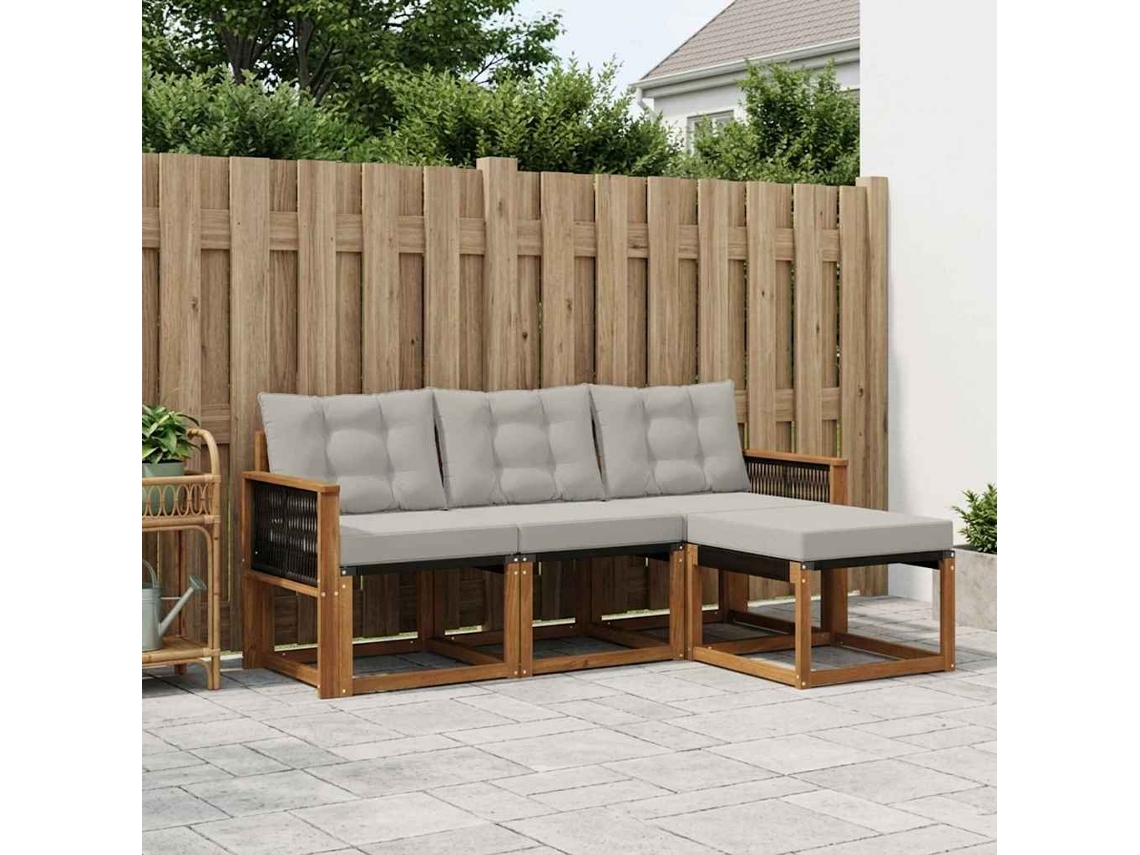 Vidaxl Conjunto De Sofás Para Exterior 4 Pcs Natural E Cinzento-claro