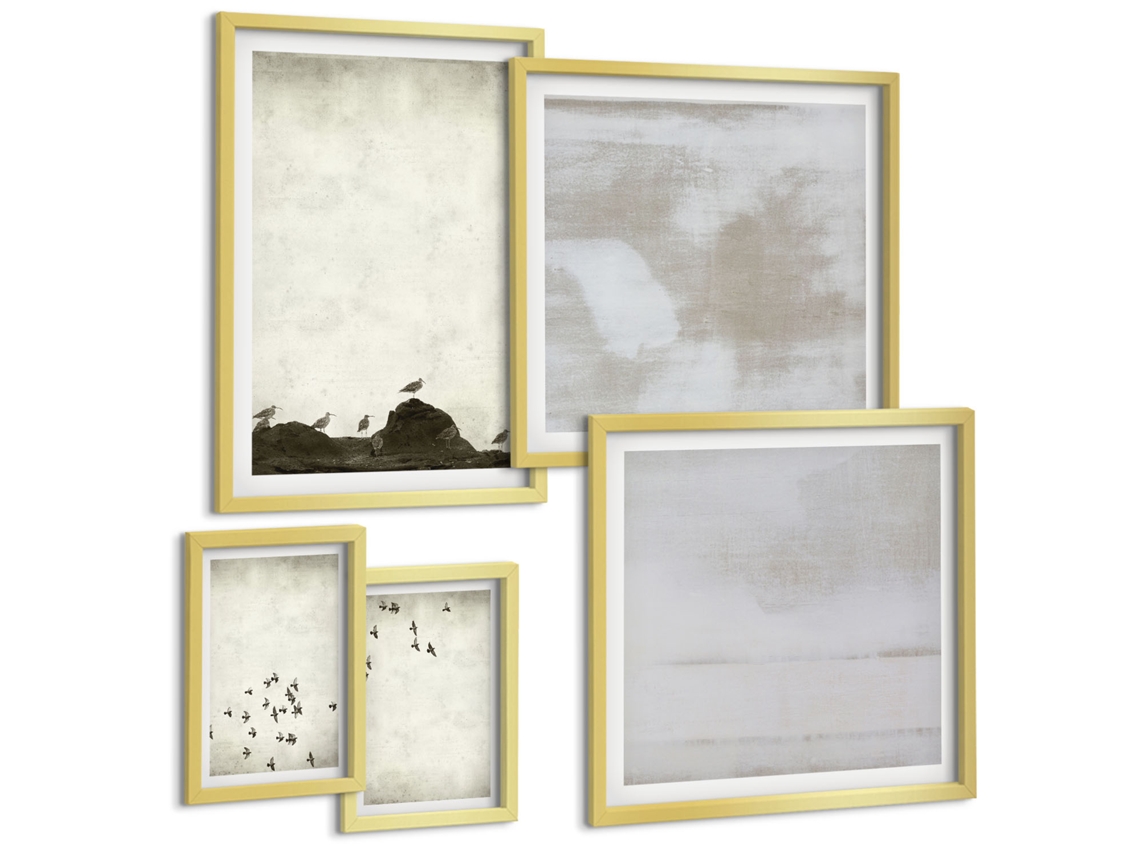 Conjunto De Pinturas Pássaros Em Voo Minimalista Espelharte (5 Peças)