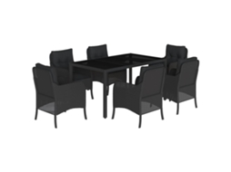Conjunto de 7 Jantar para Jardim com Almofadões Vime Pe Preto MAISON EXCLUSIVE