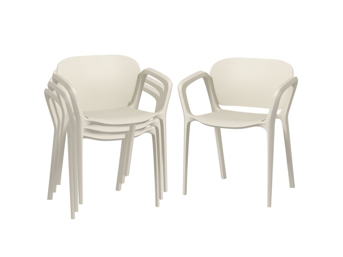 Conjunto De 4 Cadeiras De Jardim Resistentes Às Intempéries, Fabricadas Em Plástico, Empilháveis, Com Apoio De Braços E Encosto