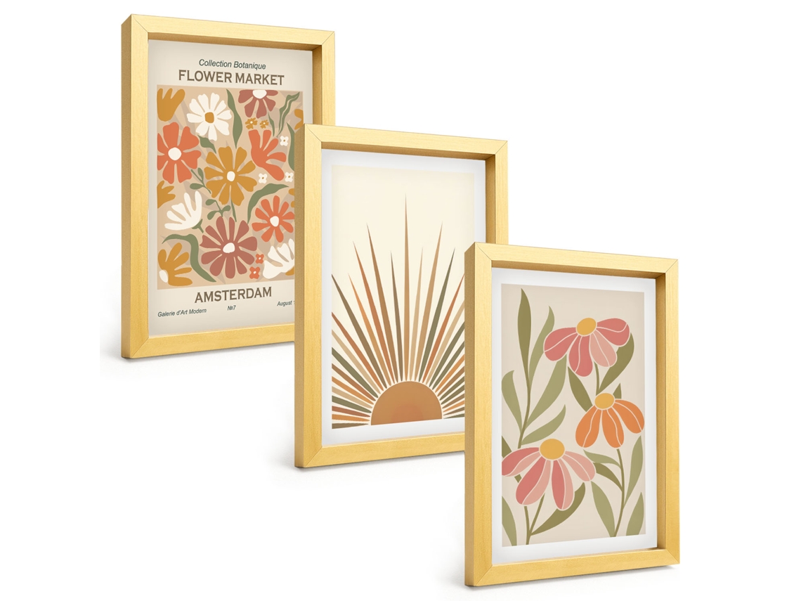 Um Conjunto De Imagens Decorativas Em Uma Molduragirassóis Em Tons Pastel Moldura Dourada Pinturas De Quarto Espelharte (3 Peças 20x30 Cm)