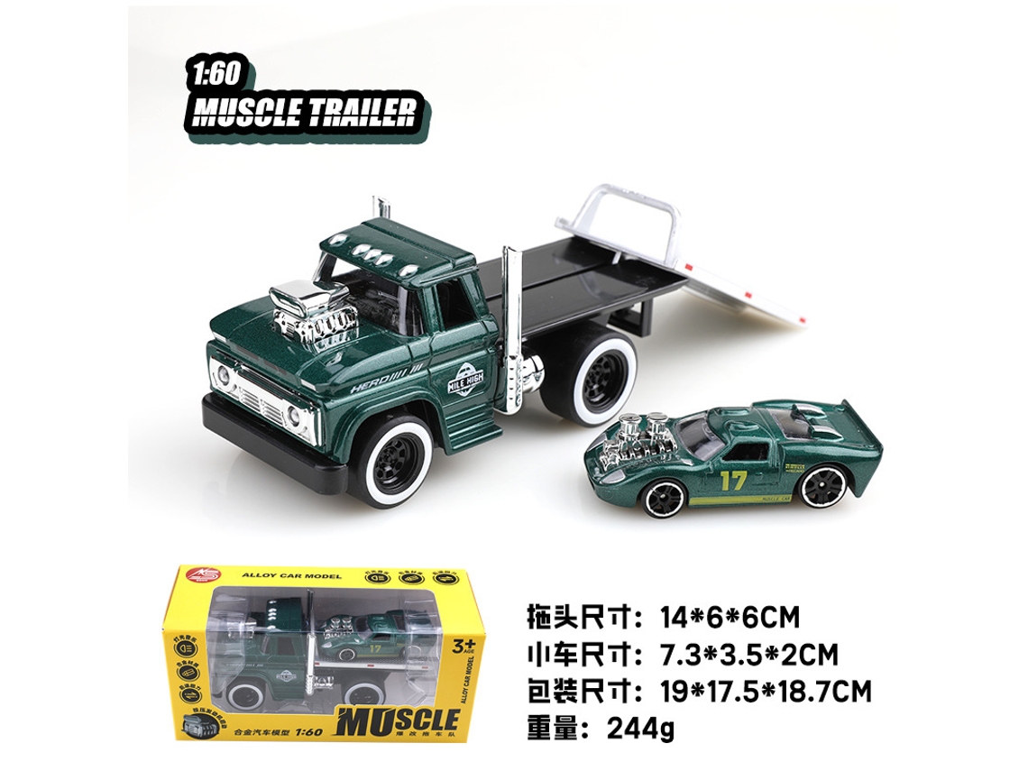 Trailer Retrô Americano de Muscle Car, Modelo de Carro Realista em Metal Fundido, Brinquedo Infantil MDUG