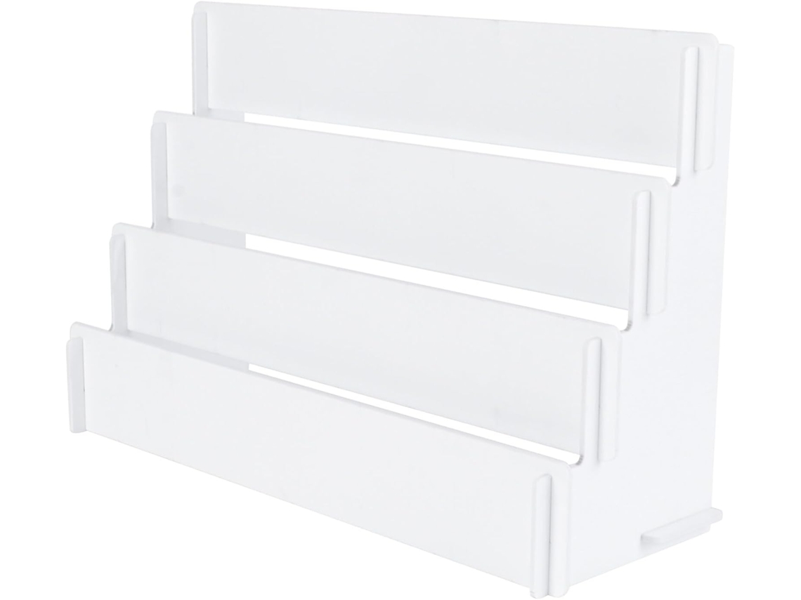 Soporte Trapezoidal en Acrílico Transparente, 4 Niveles, Dimensiones 30x19x105 cm, Blanco, Multisoporte