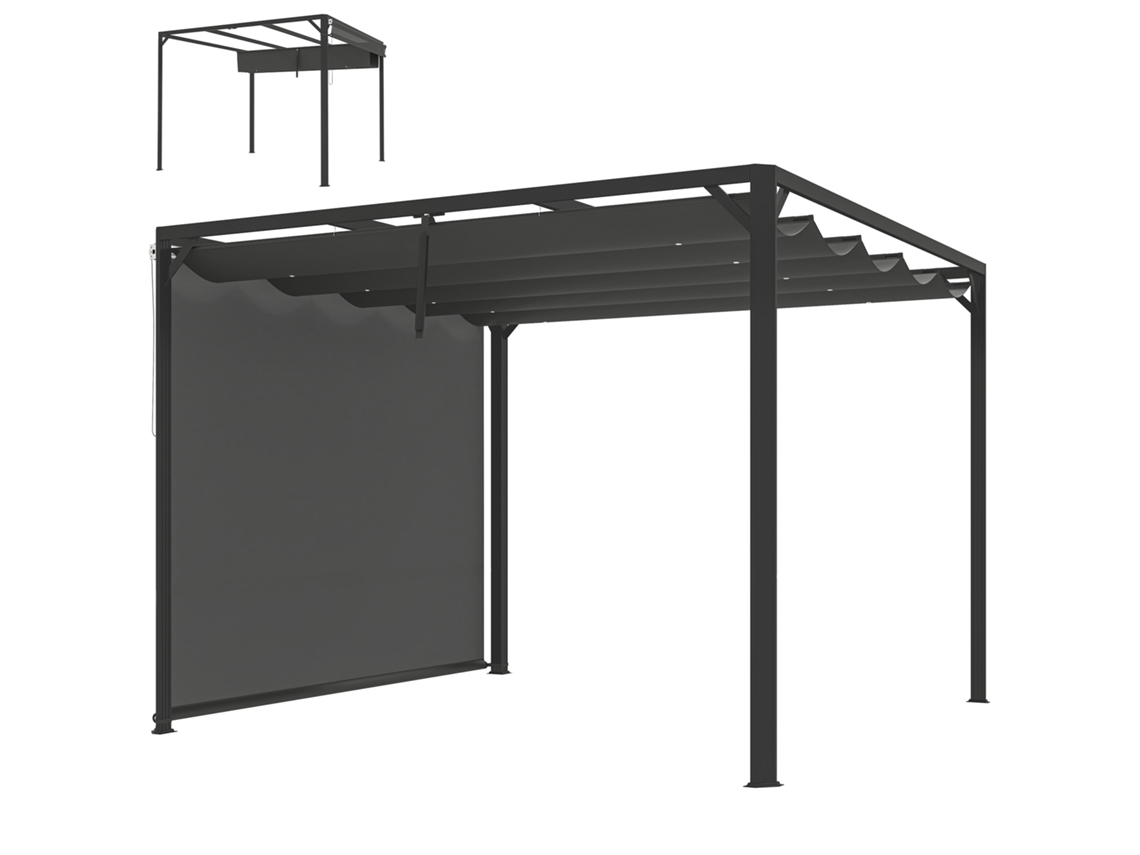Pérgola de alumínio 3x3m cinza com teto retrátil, proteção UV UPF30+ e lateral enrolável | S/MARCA