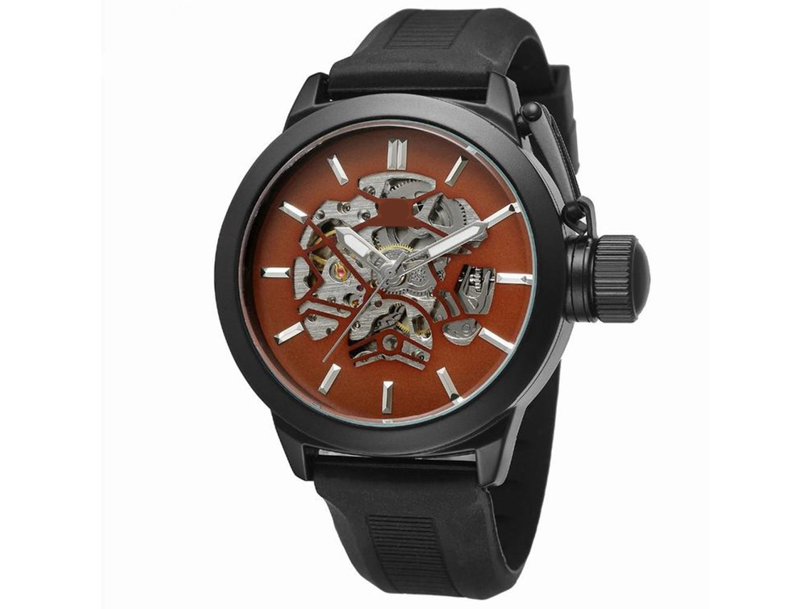 2026 relógio Masculino Automático Mecânico Forsining com Design Oco Marrom