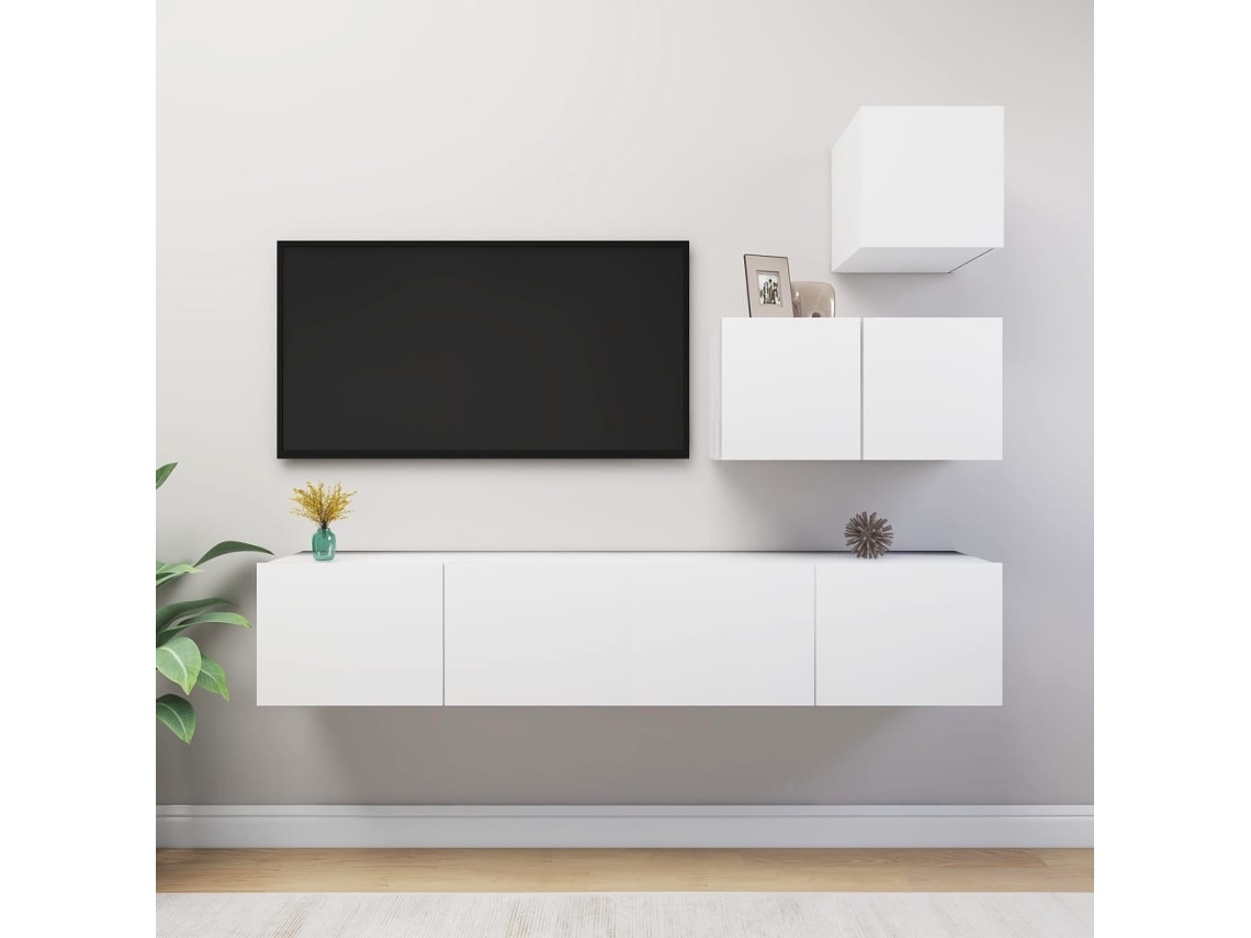 Vidaxl 4 Pcs Conjunto De Móveis De Tv Derivados De Madeira Branco