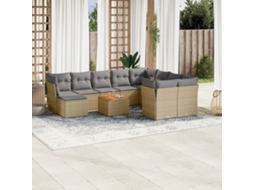 Vidaxl 11 Pcs Conj. Sofás Jardim C/ Almofadões Vime Pe Bege Misturado