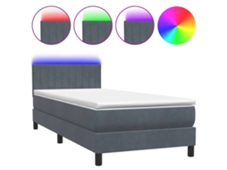 Cama Box Spring com Colchão e Led em Veludo Cinza Escuro MAISON EXCLUSIVE (80x210 cm)