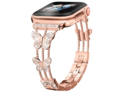 Bracelete para Apple Watch 42/41/40/38mm Metal com Diamante em Formato de Borboleta Ouro Rosa XIAOMOYU