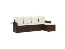 Conjunto de 5 Sofás de Jardim com Almofadões Vime Pe Castanho MAISON EXCLUSIVE (5 pcs)