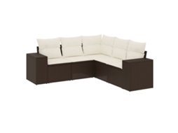 Conjunto de 5 Sofás para Jardim com Almofadões Vime Pe Castanho MAISON EXCLUSIVE (5 pcs)
